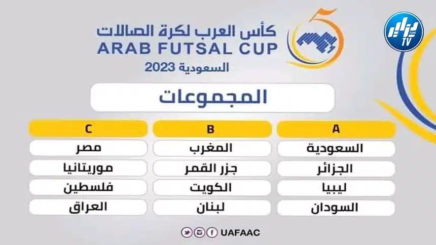 كأس العرب داخل القاعة 2023 (سحب القرعة):  الجزائر في المجموعة الأولى رفقة السعودية البلد المضيف