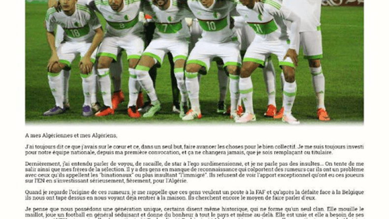 Après son mutisme, Feghouli s’exprime