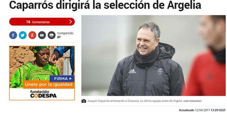 Spanish Marca Newspaper: “Juaquin Caparros Official Algeria Football Team Coach”