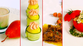 سلطة الأرز بالطماطم – دجاج محمر بالجزر – بطاطا بصلصة الكيتشوب – مشروب الإجاص