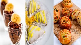 كريمة الموز – مملحات بالفلفل الأخضر والأحمر – حلوى بطلاء الليمون