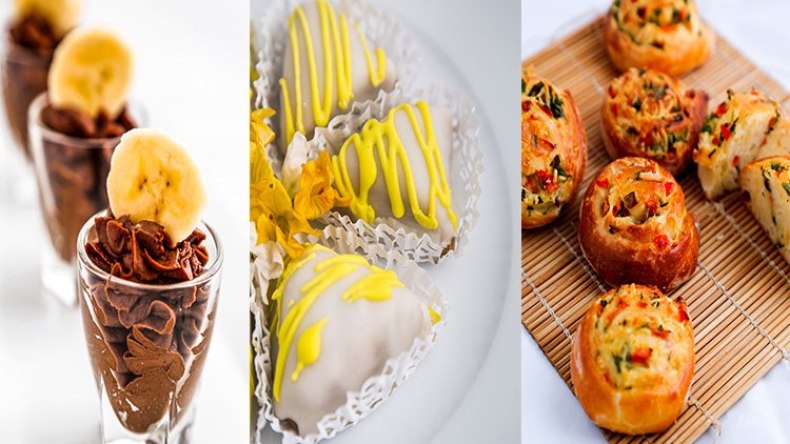 كريمة الموز – مملحات بالفلفل الأخضر والأحمر – حلوى بطلاء الليمون