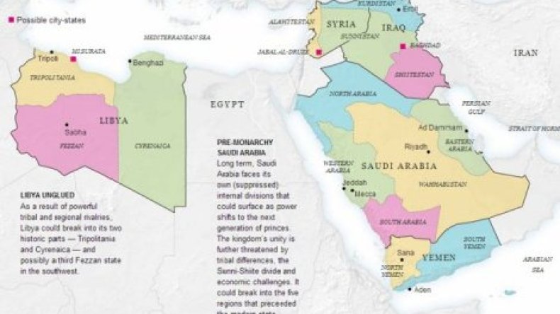 نيويورك تايمز تنشر خريطة تقسم 5 دول عربية إلى 14 دولة