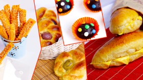 عصي الجلجلان بصلصة الجبن – خبز بالزيتون – سندويتش بالجبن – حلوى بالكندي شوكولاطة