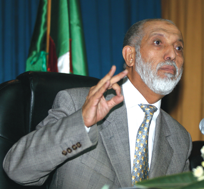 Party leader Abdelaziz Belkhadem defends the Palestinian cause in an international meeting
