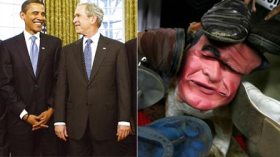 الأمريكيون يطردون بوش بالأحذية من البيت الأبيض