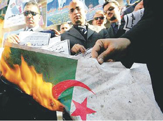 Egyptian lawyers burn the Algerian flag overtly