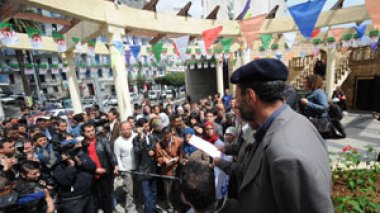 Dozens of Algerian journalists attend a sit-in on World Press Freedom Day