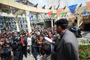 Dozens of Algerian journalists attend a sit-in on World Press Freedom Day