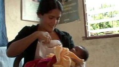 Salma Hayek breast-feeds sick African baby