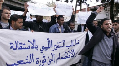 Algerian students rallied by the Libyan embassy in Algiers to denounce the genocide