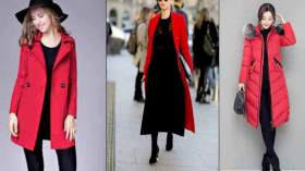 مجموعة أزياء شتوية باللونين الأحمر والأسود