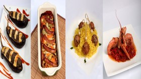 باذنجان في الفرن- جمبري مع الفلفل الأحمر- غراتان الخضر والنقانق- كريات الدجاج بالقصبر والأرز