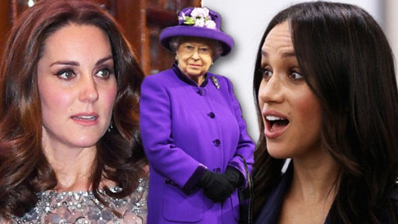 بالصور.. لغة جسد الملكة إليزابيث مع كيت ميدلتون وميغان ميركل