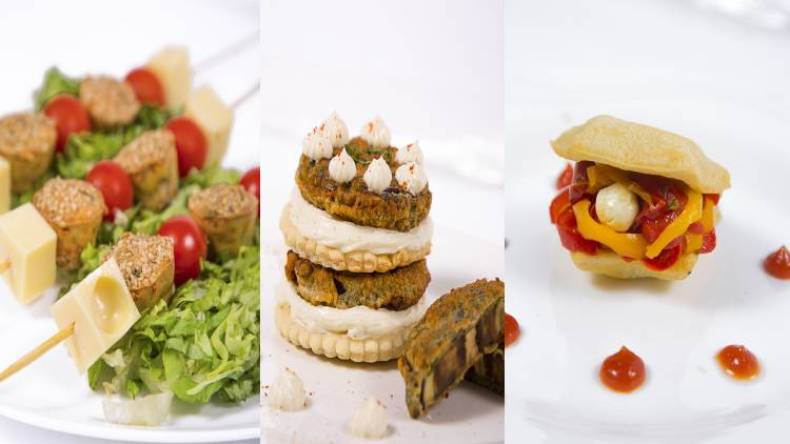 أسياخ “الميفين” والطماطم الكرزية والجبن – ميلفاي الباذنجان وكريمة الجبن – قوالب نجمات بالفلفل