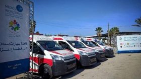 27 سيارة إسعاف تصل إلى مكتب البركة الجزائرية في قطاع غزة