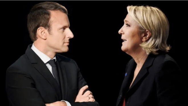 بالفيديو.. ماكرون يهاجم لوبان من خلال فتاة محجبة