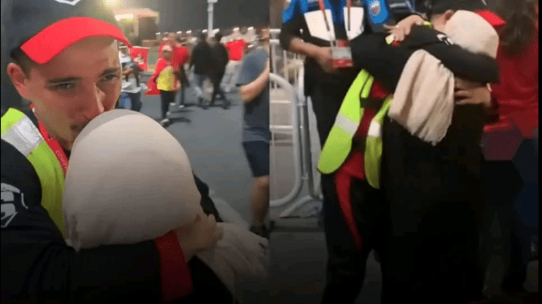 فيديو مؤثر لجزائرية تفاجئ ابنها العامل في أمن بطولة كأس العالم