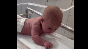 فيديو لا يصدق.. رضيعة بعمر ثلاثة أيام ترفع رأسها وتزحف!