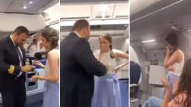 بالفيديو .. قائد طائرة يطلب يد فتاة للزواج قبل الإقلاع!