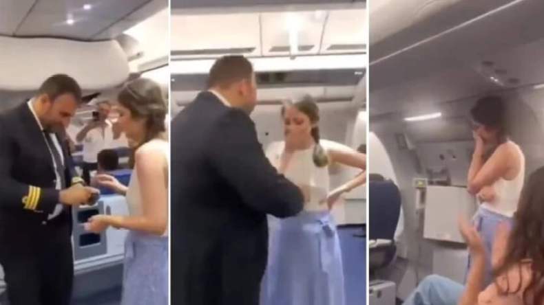 بالفيديو .. قائد طائرة يطلب يد فتاة للزواج قبل الإقلاع!