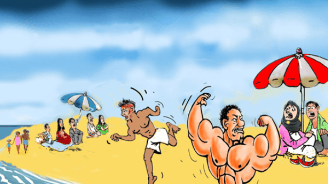 من أجل لفت الانتباه على الشواطئ.. شباب يقومون بحركات غريبة وسط العائلات!