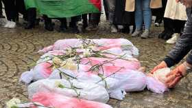 شاهد كيف أبدع متظاهرون بشوارع أمستردام في محاكاة مقتل أطفال غزة!