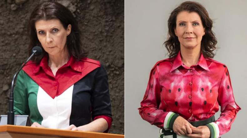 بالفيديو: نائبة هولندية تثير الجدل بإطلالتين مؤيدتين لغزة!