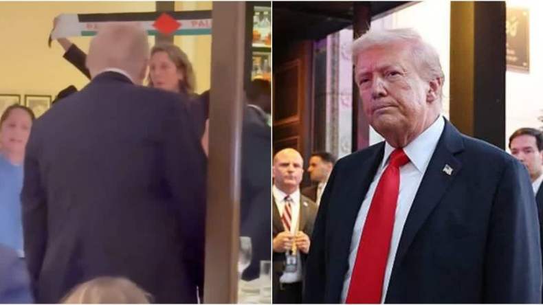 بالفيديو.. مؤيدون لفلسطين يهاجمون ترامب أثناء تناوله العشاء في مطعم