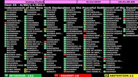 الجمعية العامة للأمم المتحدة تعتمد إعلان نيويورك بشأن تنفيذ حل الدولتين بأغلبية ساحقة