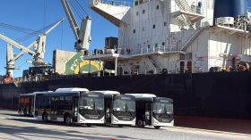 بالصور.. ميناء جن جن يستقبل 176 وحدة من الحافلات المستوردة