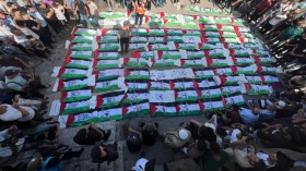 تشييع جثامين 70 طفلا في جنازة واحدة بقطاع غزة (فيديو)