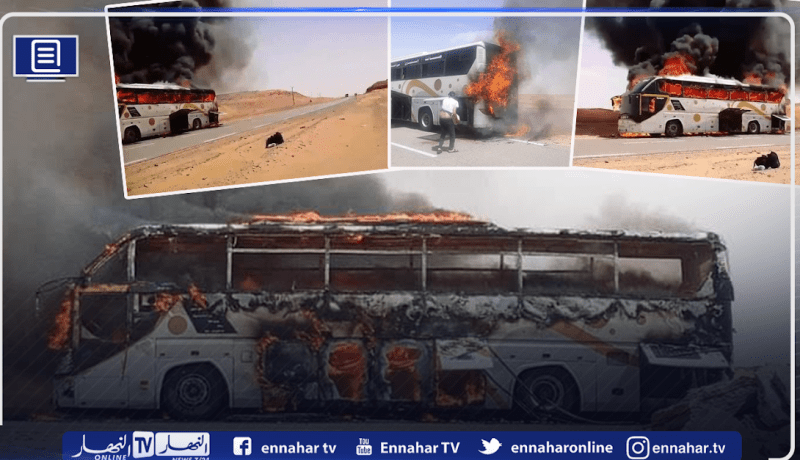 إليزي: إحتراق كلي لحافلة نقل المسافرين على مستوى الطريق الوطني رقم 3 بين إليزي وإن أمناس