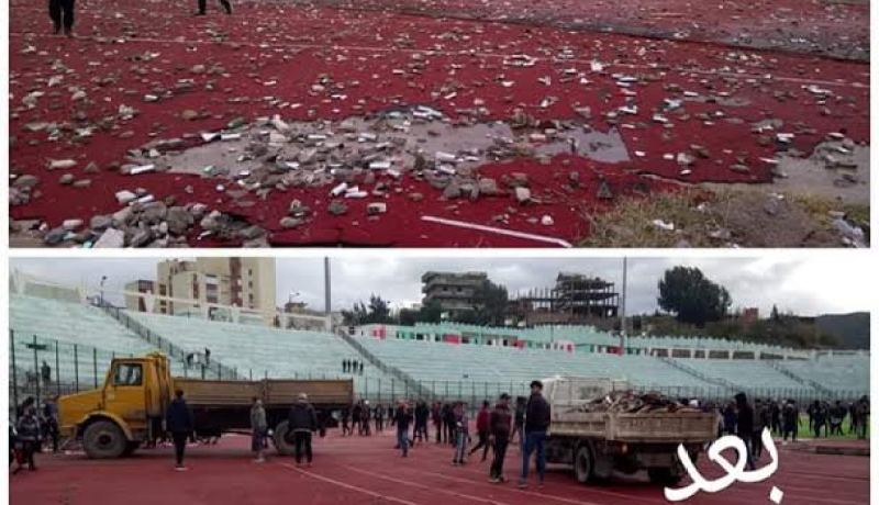 بالصور..عملية تنظيف واسعة بملعب جيجل بعد أحداث العميد