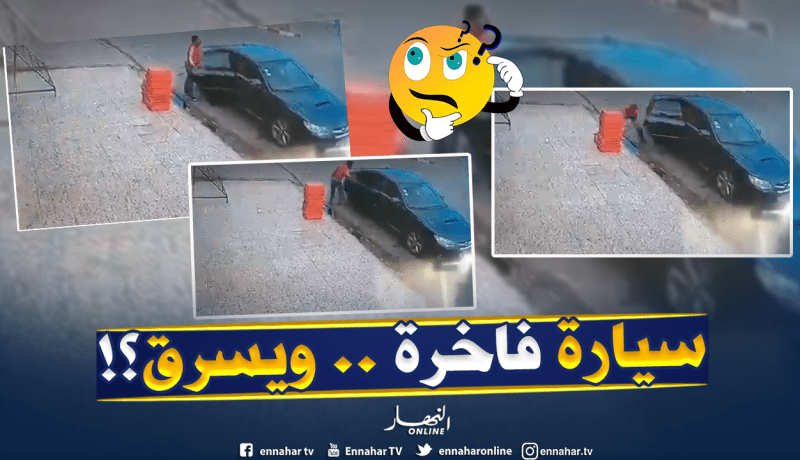 بالفيديو.. صاحب سيارة فاخرة يسرق بضاعة على الرصيف لمحل مغلق