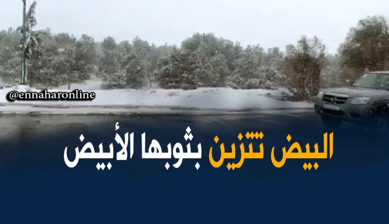 البيض : تساقط الثلوج بكثافة على مدينة البيض وماجاورها