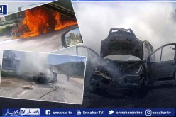 ڨالمة: حريق سيارة أمام محطة البنزين ببلدية النشماية