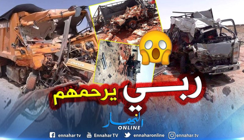بالصور .. قتيل وجريحان في تصادم مباشر بين شاحنتين بالحمراية في الوادي