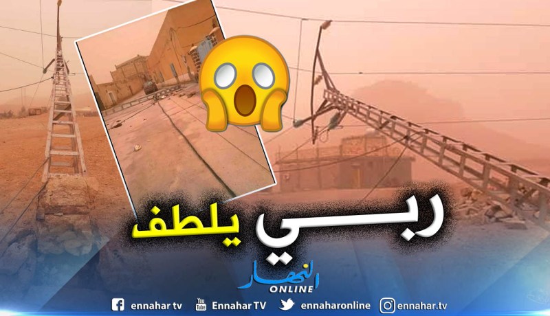 الرياح تتسبب في سقوط أعمدة الكهرباء وأشجار النخيل بغرداية
