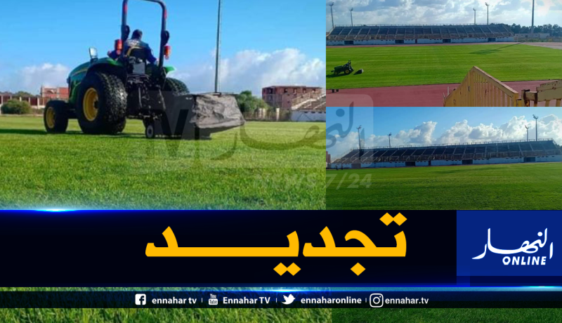 بالصور.. إعادة تهيئة عشب ملعب القليعة