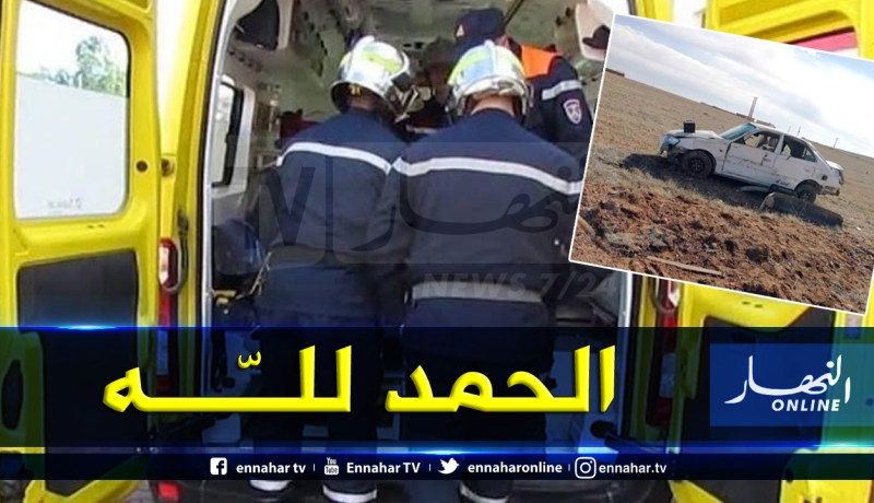 بالصور.. إنقاذ 6 أشخاص من الإختناق وجرح 4 في إنحراف سيارة بالجلفة