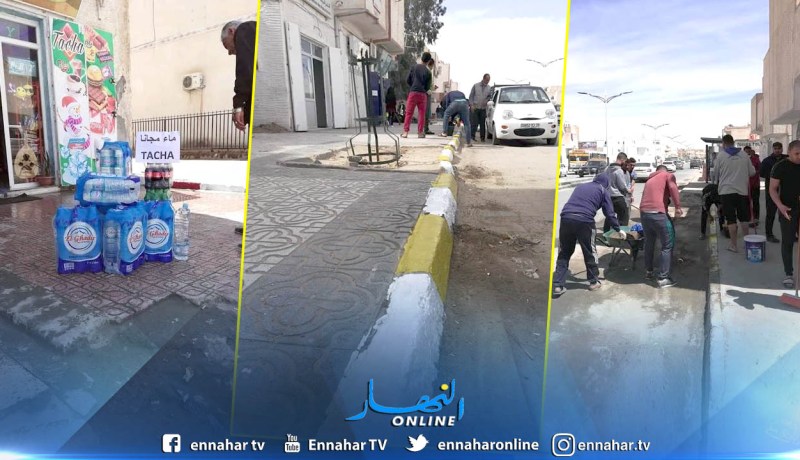 بالصور.. شباب حي 400 مسكن ينظفون ويزينون حيهم بالوادي