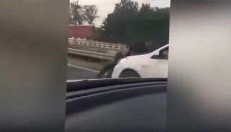 بالفيديو.. زوجة غاضبة تجر زوجها بسيارتها
