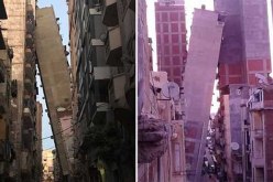 فيديو يحبس الأنفاس .. عمارة من 12 طابقا تميل على أخرى