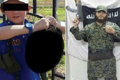 صورة: طفل من “داعش”  يساعد أباه بحمل الرؤوس المقطوعة