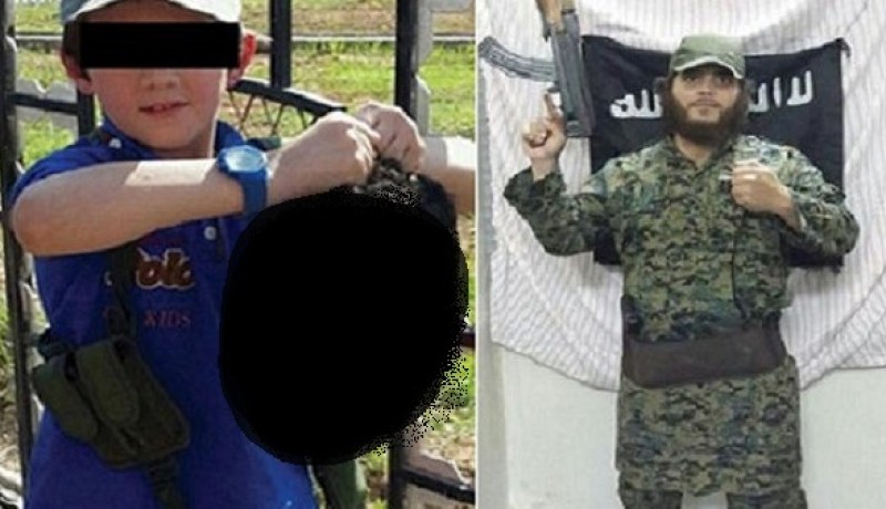 صورة: طفل من “داعش”  يساعد أباه بحمل الرؤوس المقطوعة