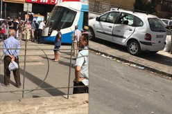 بالصور.. حادث مرور بين عربة “الترامواي” وسيارة سياحية بالعاصمة