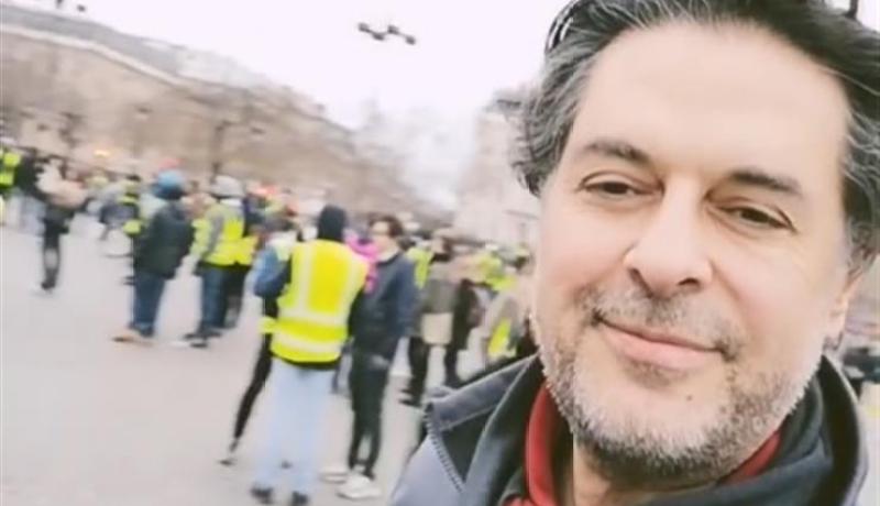 راغب علامة وسط مظاهرة لمتحتجي السترات الصفراء بباريس