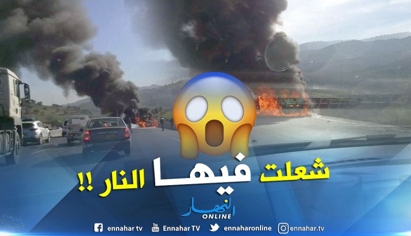 بالفيديو والصور.. إحتراق مركبة سياحية بالجباحية في البويرة