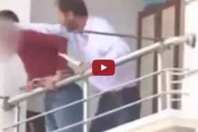 بالفيديو.. يهدد بذبح إبنه ورميه من النافدة حتى تعود زوجته إلى المنزل